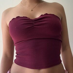 Strapless burgundy top